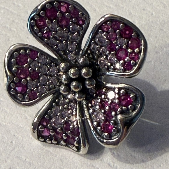 Authentic Pandora Sparkling Cherry Blossom Silver Bracelet Charm, Retired